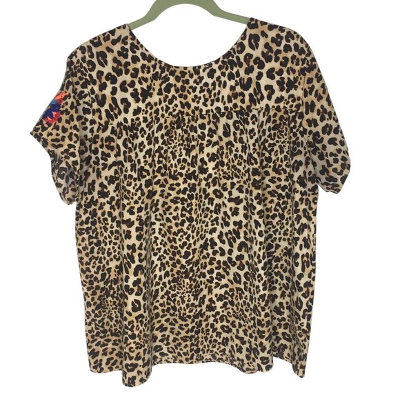 See And Be Seen Shirt Womens Medium Leopard Floral Embroidered Boho Tunic T2971 - Picture 11 of 15